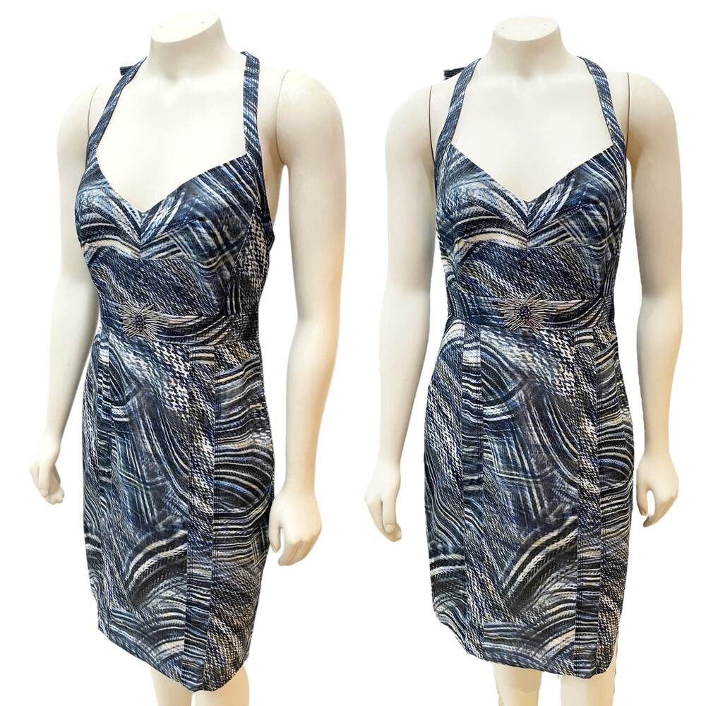 Alberto Makali Geometric Abstract Sheath Dress with Beading Sz 6